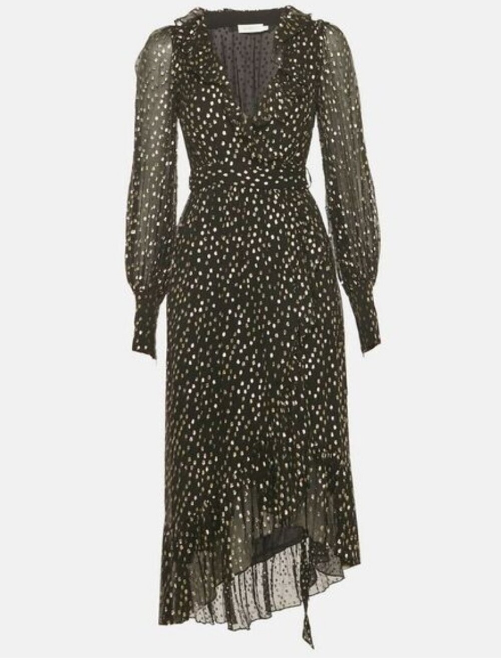 Zimmermann Black Fil Coupe Silk Wrap Midi Dress Size 4